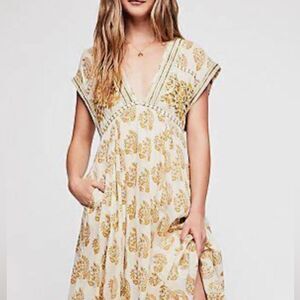 FREE PEOPLE  Green/ Gold Paisley Riakaa Midi Dress L